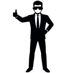 business man standing with shoes and showing Thumbs up vector silhouette 