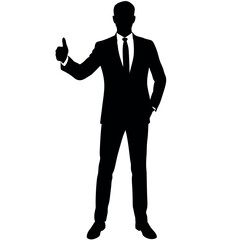 business man standing with shoes and showing Thumbs up vector silhouette 
