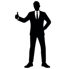 business man standing with shoes and showing Thumbs up vector silhouette 