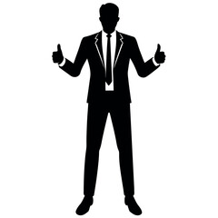 business man standing with shoes and showing Thumbs up vector silhouette 