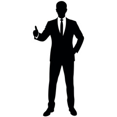 business man standing with shoes and showing Thumbs up vector silhouette 