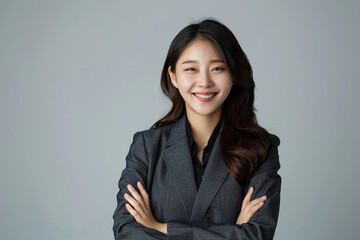 Korean Businesswomen smile full body realistic photo in studio for advertising.People female person Asian Pretty confident.