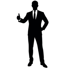 business man standing with shoes and showing Thumbs up vector silhouette 