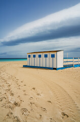  Locker rooms on San Vito lo Capo beach in Sicily, Italy, Europe