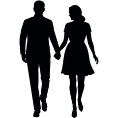 Couples man and woman are walking with holding hands each other vector silhouette