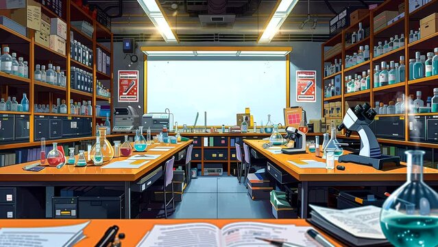 School lab room background animation, back to school concept. seamless looping time-lapse animation background