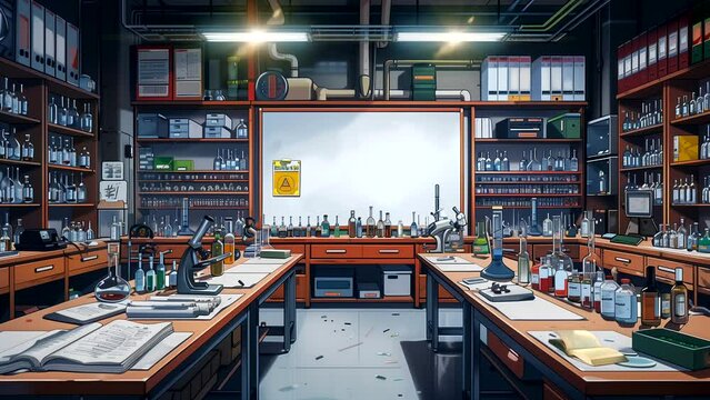School lab room background animation, back to school concept. seamless looping time-lapse animation background