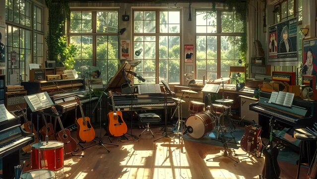 School music room background animation. seamless looping time-lapse animation background