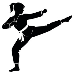 Female Taekwondo vector  Silhouette black color white background