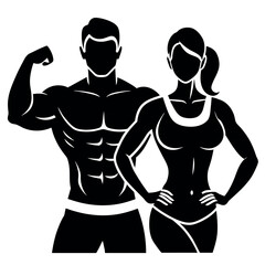 fitness gym couple man and woman close to each other vector silhouette