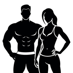 fitness gym couple man and woman close to each other vector silhouette