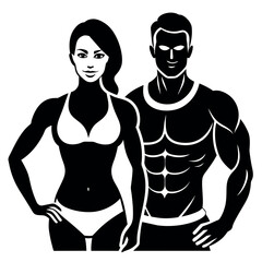fitness gym couple man and woman close to each other vector silhouette