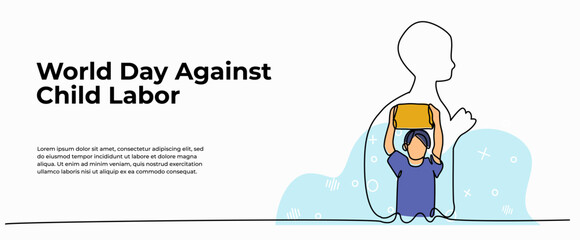 Vector illustration of little boy works hard. Modern flat in continuous line style.