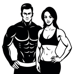 fitness gym couple man and woman close to each other vector silhouette