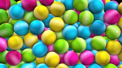 A Symphony of Spheres in Vibrant Hues.
colorful collection of spheres, each with a unique and textured surface. The vibrant hues of blue, yellow, green, and pink.