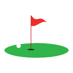 golf green field with a flying golf flag silhouette on a white background