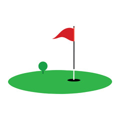golf green field with a flying golf flag silhouette on a white background