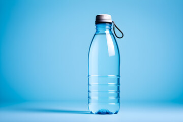 Fototapeta premium Ai generated image of a transparent water bottle on light blue background 
