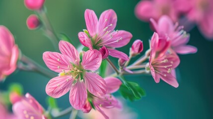 Obraz premium Close up of pink flowers against a green backdrop