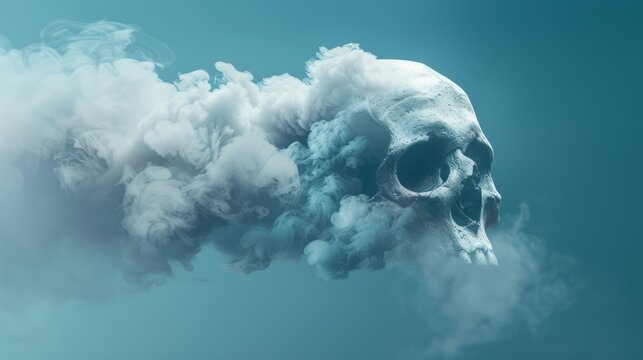 A cloud of smoke shaped like a skull, floating eerily in the air.