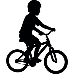 Little boy rides a bicycle vector  silhouette, front side view