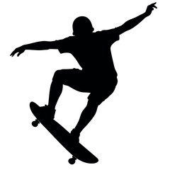 male skateboarder, jumping different type of pose vector silhouette