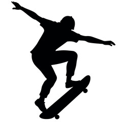 male skateboarder, jumping different type of pose vector silhouette