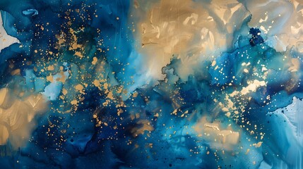 Naklejka premium Hand painted background with mixed liquid blue and golden paints. Abstract fluid acrylic painting. Modern art. Marbled blue abstract background. Liquid marble pattern. 