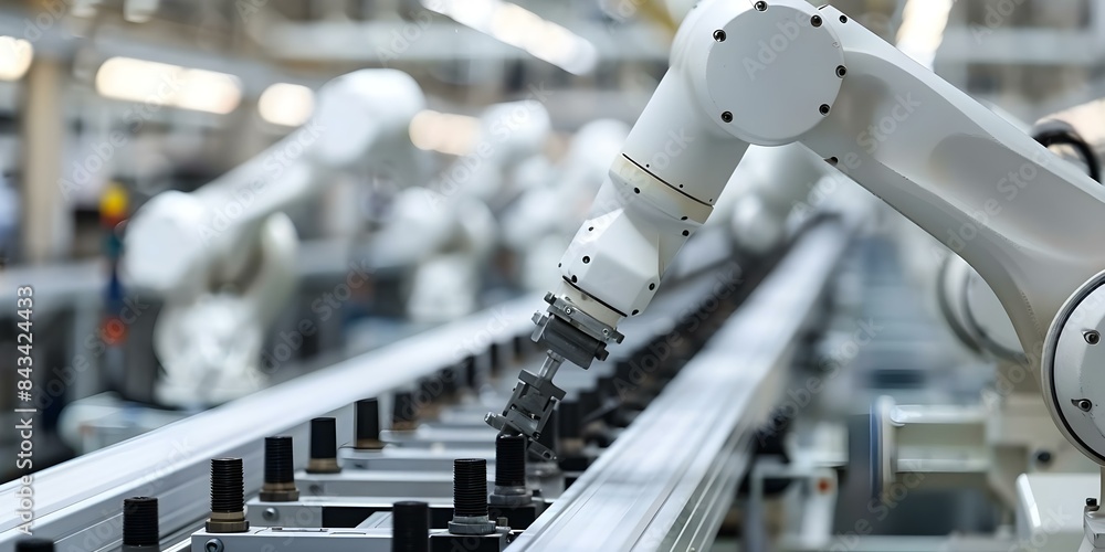 Poster robotic arms enhancing efficiency in car production lines. concept automated assembly, robotics, aut