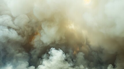 An aerial view of dense white smoke rising from a raging wildfire in close up with a background of swirling white smoke