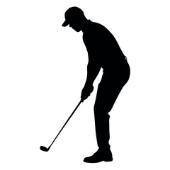 silhouette of a realistic man in a standing pose as a golf player with a stick