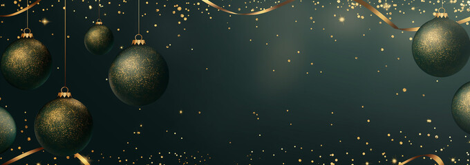 Christmas and New Year banner, background with Christmas green balls 