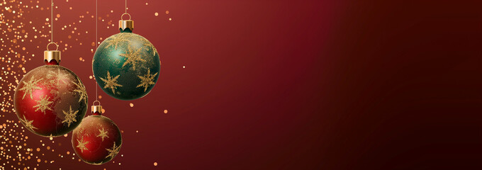 Christmas and New Year banner, background with Christmas red balls 