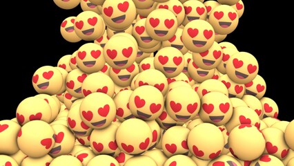 A Sea of Love Emojis.
A digital rendering of a large pile of yellow emojis with heart eyes. The emojis are stacked on top of each other, creating a sense of depth and movement.