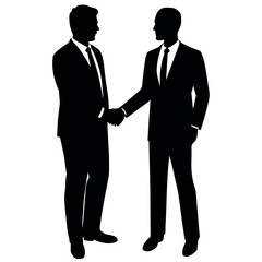 2 business man, standing with shoes, Hand shaking with their right hand, Vector silhouette white background