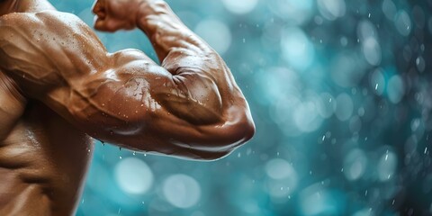 Muscular arm close-up A display of fitness, strength, and exercise. Concept Fitness Journey, Strength Training, Exercise Progress, Body Transformation, Wellness Endeavors