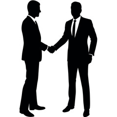 2 business man, standing with shoes, Hand shaking with their right hand, Vector silhouette white background