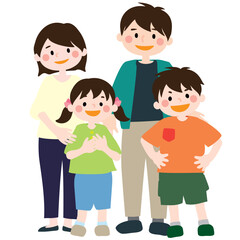 家族4人で仲がよさそうに立っているベクターイラスト