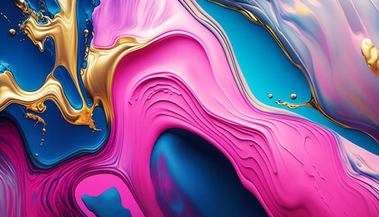 Beautiful multicolor  paint splashing surface. Abstract colorful illustration. Generative AI	