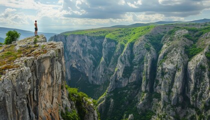 Embracing the Edge: An Adventurous Man Takes in the Beauty of Sicevo Gorge, Serbia