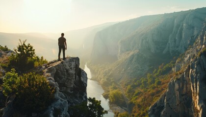 Obraz premium Thrilling Heights: A Man's Journey through Sicevo Gorge, Serbia