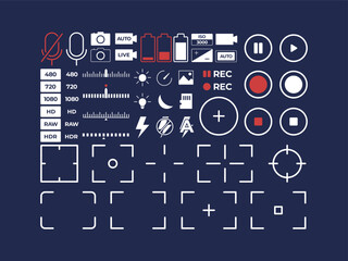 set camera icon microphone battery timer flash rec spot metering shutter take photo user interface symbol