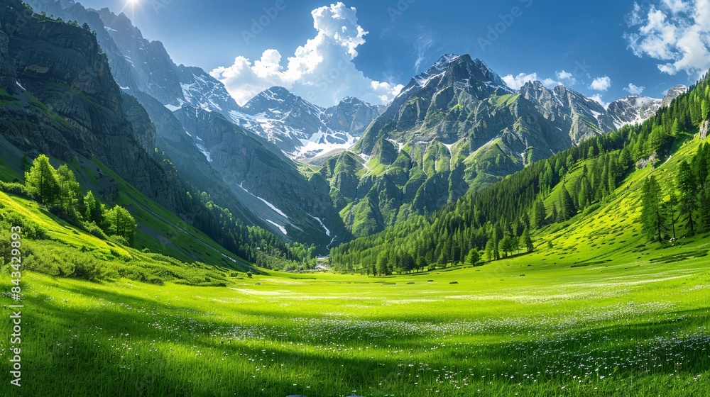 Wall mural sharp picture at full hd level beautiful summer landscape in the alps with green meadows and mountai - Wall murals