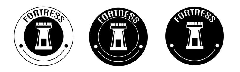 Black and white illustration of fortress icon in flat. Stock vector.