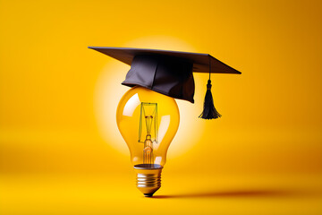 AI generated image of a graduation hat is on the lightbulb