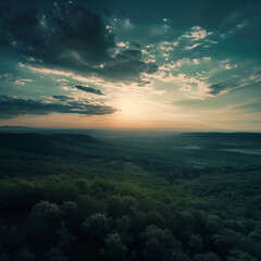 Obraz premium As the sun dips below the jagged silhouettes of towering peaks, the sky transforms into a canvas of fiery hues—shades of crimson