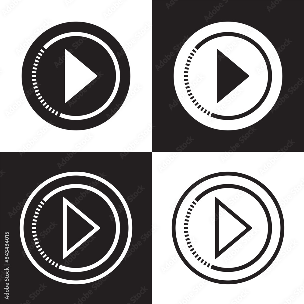 Poster set of play buttons icons. play button. video audio player. vector illustration. isolated black and 