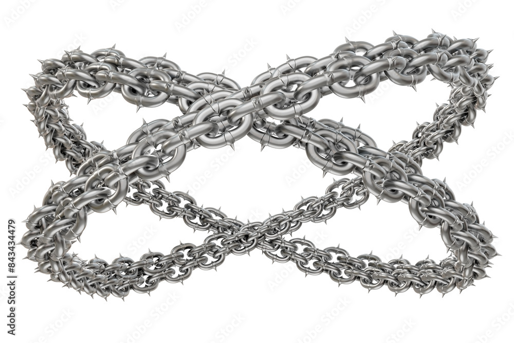 Poster abstract interlocking rings. 3d illustration showcases a captivating abstract design: sharp-tipped m
