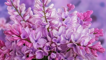 Obraz premium Bouquet of delicate lilac flowers close up