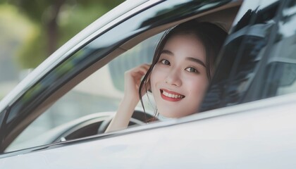 Radiant Asian Beauties Embracing Joy and Freedom in White Car